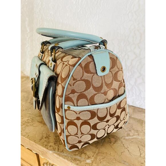 COACH 7064 brown and blue Boston satchel bag - Picture 4 of 14